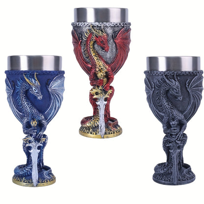 Medieval Flame Dragon Wine Cup, 7oz Stainless Steel, Reusable Insulated Drinkware, Gothic Novelty Gift, Vintage Flying Dragon Design, Hand Wash Only, Ideal for Family & Party Use