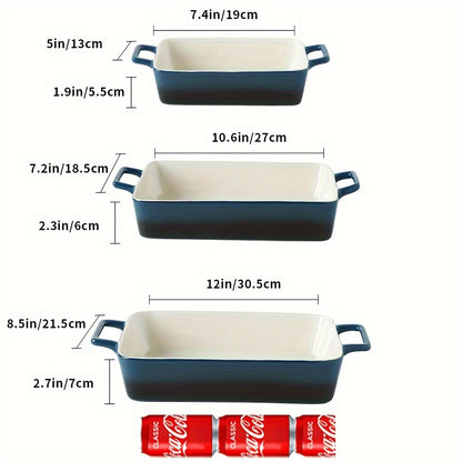 KOOV Bakeware Set, Ceramic Baking Dish, Rectangular Baking Pans Set, Casserole Dish for Cooking, Cake Dinner, Kitchen, Wrapping Upgrade, 12 x 8.5 Inches, 3-Piece (Gradient Blue)