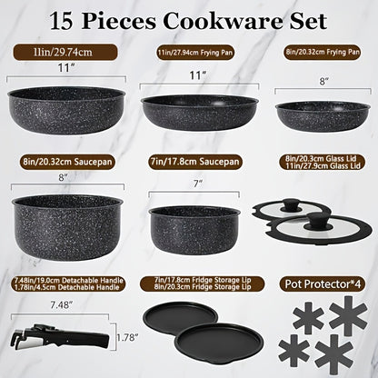 5/12/15pcs Non-stick Pan & Pot Set, Kitchen Cookware Set Detachable Handle, Non-stick Cooker Induction Cookware Set, Detachable Handle, Cookware Set for Commercial Cooking Tools