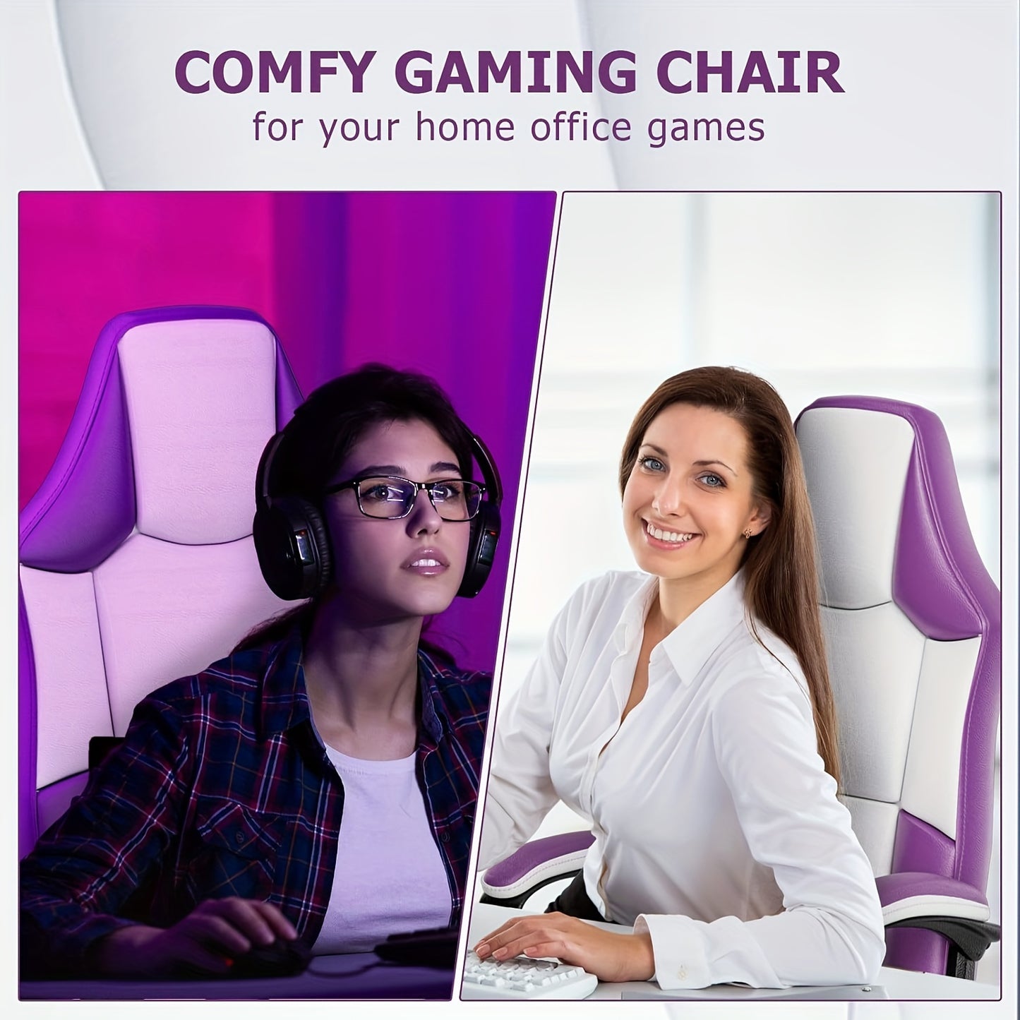 Gaming Chair Office Chair, PU Leather High Back Adjustable Swivel Gamer Chair, Big and Tall Computer Chair for Adults, Purple