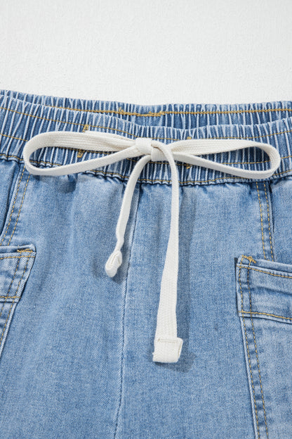 Beau Blue Drawstring Waist Wide Leg Ankle Length Jeans