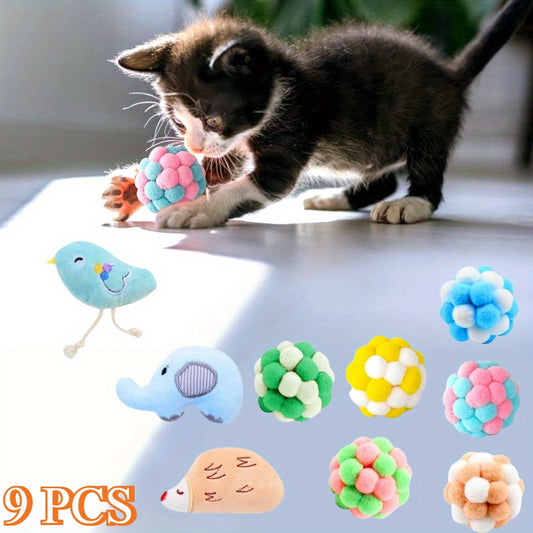 9pcs Cat Interactive Ball Toys - Soft Fabric Chew-Resistant & Reusable, Assorted Colors & Patterns, Lightweight Indoor Play for Kittens & Cats, Easy to Clean Pet Toys for All Breeds