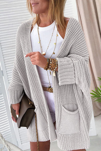 Black Oversized Fold Over Sleeve Open Front Cardigan
