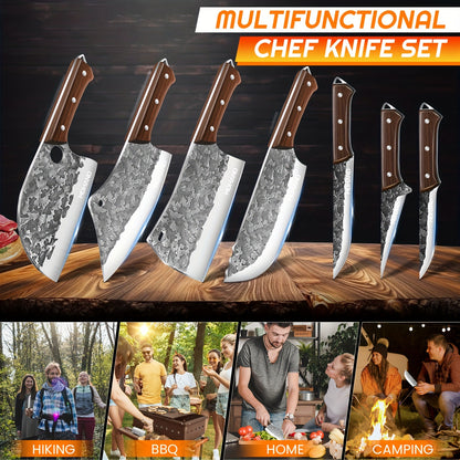 Professional 14pcs Kitchen Chef Knife Set Includes Roll Bag 3-7 Inch, Butcher, Cleaver, Boning, Utility, Splitting Knives for Meat Cutting Fruit Vegetable, High Carbon Stainless Steel Ultra Sharp, with Ergonomic Wood Handle,