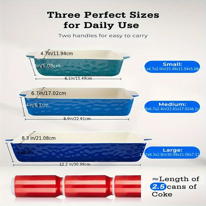 3Pack Ceramic Baking Dish for Oven Large Casserole Baking Dish with Handles Packaging Upgrade Nonstick Ceramic Bakeware for Cooking, Beautiful Color Ceramic Baking Dish Set