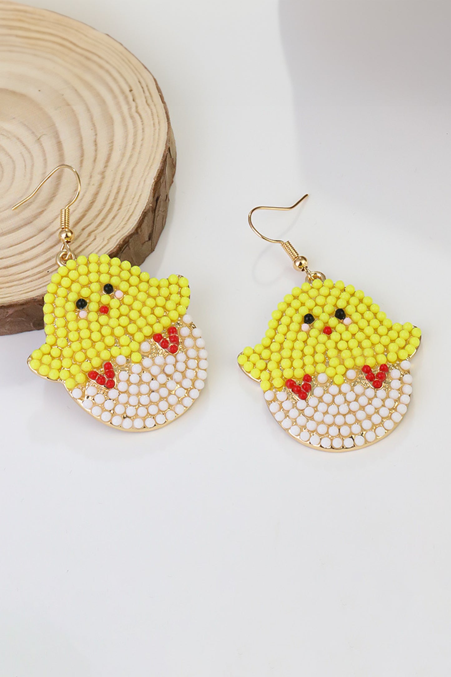 White Beading Chick Easter Open Hook Earrings