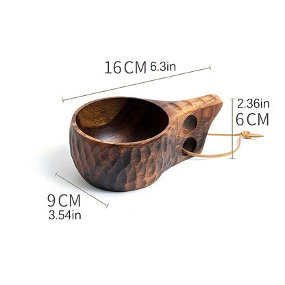 Handmade Wooden Milk Cup Acacia Wood Coffee Mugs with Carrying Rope Handle Camping Drinkware Cups Artifact Kitchen Tools