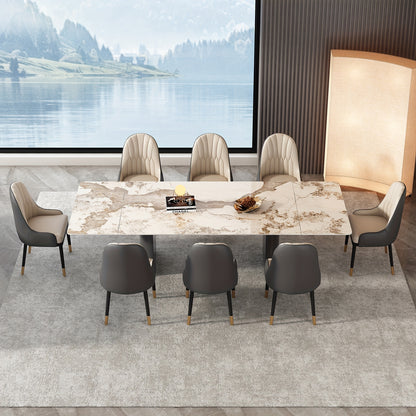 1pc Modern Extendable Dining Table, Rectangular Sintered Stone Top With Stainless Steel Legs, Seats 6-10 People, Adjustable Length 63''-94.5'', Ideal For Kitchen & Dining Room Decor