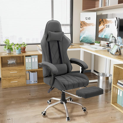 Fabric Computer Chair Gaming Chair Massage Game Chair Cloth Office Chair with Headrest, Lumbar Support & Footrest