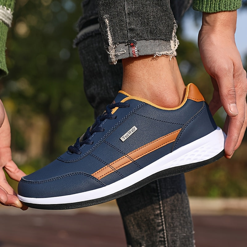 VanWeir Lightweight Men'S Shoes | Navy Blue/White, Lace-up Sports Shoes with MD/TPR Sole, Breathable Fabric Lining for Outdoor, Hiking & Casual Wear