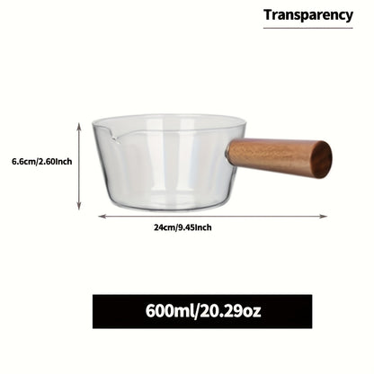 [Clear Glass Saucepan] 1pc High Borosilicate Glass Single Handle Clear Pot - Non-stick Stove Top Saucepan - Milk Butter Heating Instant Noodle Cookware