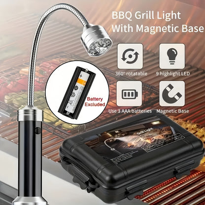 Set of 2 Magnetic LED Lights for BBQ Grilling, Featuring 360° Flexibility, Multi-Color Options, And Dual Light Heads - Perfect for Outdoor Cooking, Made of Aluminum Alloy, And Powered by Batteries (Included)