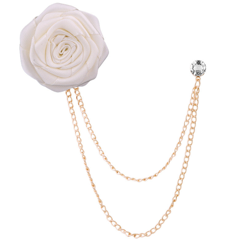 Men's Wedding Ceremony Groom Handmade Rose Chain Brooch