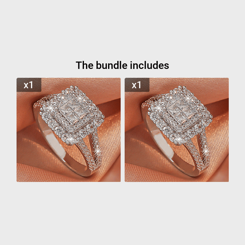 [Large Multi Row Rings] White Synthetic Zirconia Large Multi Row Rings | Stylish Couples Jewelry, Wedding Gifts, Holiday Accessories, Elegant Plated Luxury Statement Rings