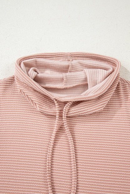 Pale Chestnut Horizontal Twist Ribbed Drawstring Cowl Neck Knit Top