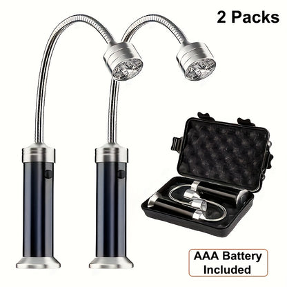 Set of 2 Magnetic LED Lights for BBQ Grilling, Featuring 360° Flexibility, Multi-Color Options, And Dual Light Heads - Perfect for Outdoor Cooking, Made of Aluminum Alloy, And Powered by Batteries (Included)