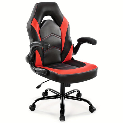 Gaming Chair, PU Leather Computer Gaming Chair, Ergonomic Home Office Desk Executive Chair, Height Adjustable Chair, Swivel Task PU Leather Racing Chair with Flip-up Armrest for Adults, Men, Girls, Gamer