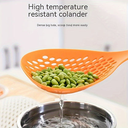 1pc Large Nylon Colander Spoon - Slotted Strainer Scoop with Long Handle for Kitchen Pasta Noodle Cooking - Easy Grip, Heat Resistant, Non-Stick, Space-Saving Kitchen Supplies and Cookware