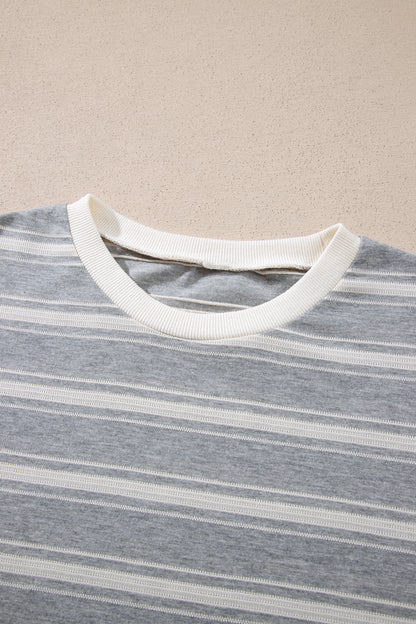 Gray Stripe Long Sleeve Round Neck Tunic Top