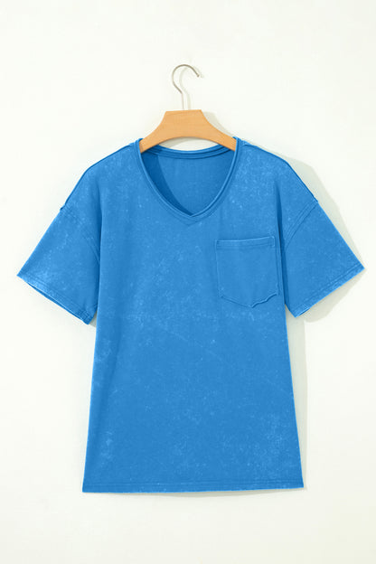 Blue Cotton Mineral Wash T Shirt