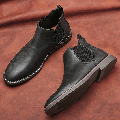 Men'S Chelsea Ankle Boots - Size 40-46, Brown Faux Cover with Black Elastic Band, Pointed Toe, TPR Sole, Ideal for Casual Wear and Vacation