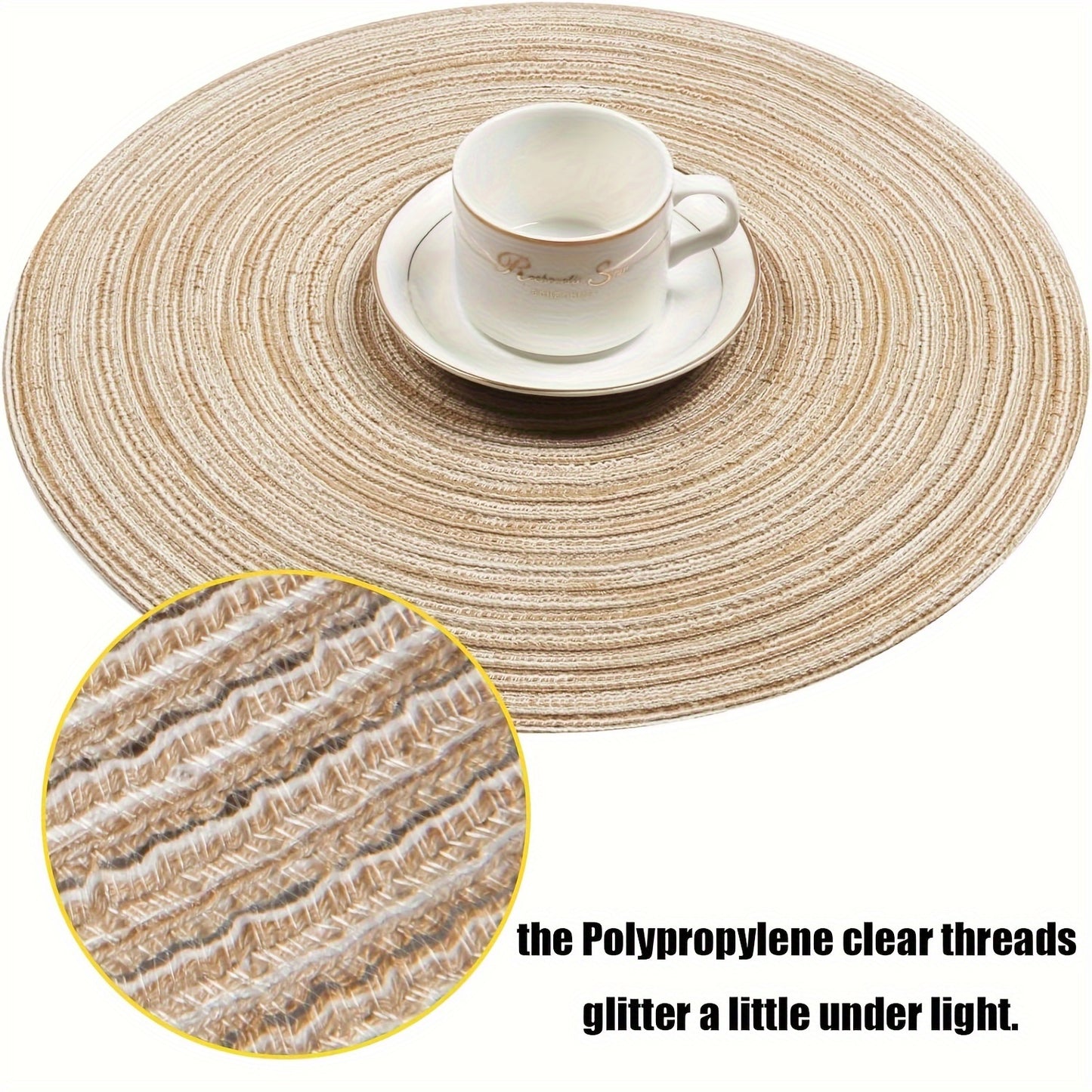 12pcs Round Braided Placemats Washable Round Placemats For Kitchen Dining Table, Round Indoor Woven Fabric Table Mats, Gifts For Mom Grandma, Valentines Bachelorette, DIY Craft Art Decor, Birthday Thanksgivings Christmas Gift