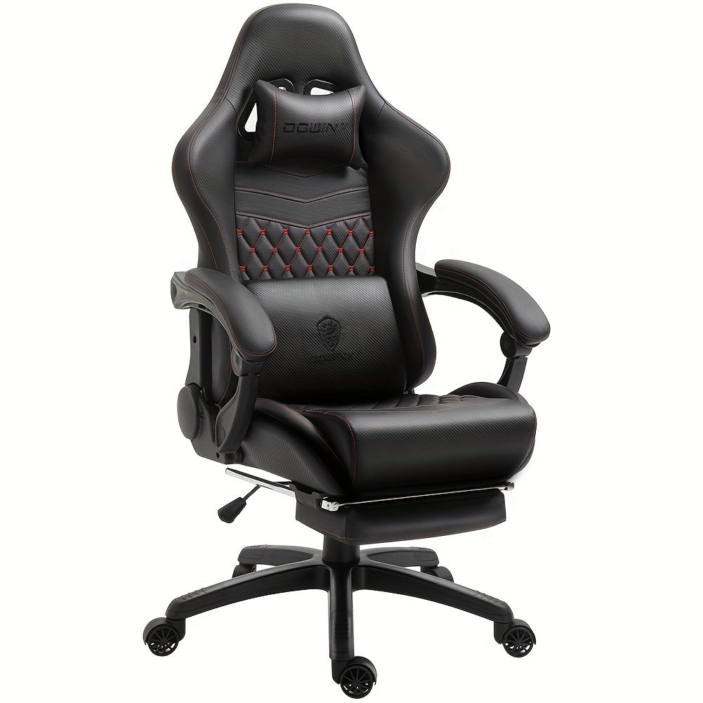 Dowinx Gaming Chair Office Desk Chair with Massage Lumbar Support, Vintage Style Task Chair PU Leather E-Sports Gamer Chair with Retractable Footrest