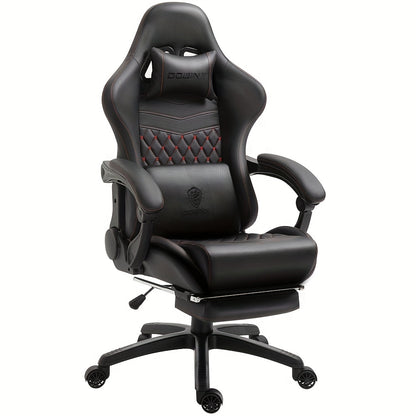 Dowinx Gaming Chair Office Desk Chair with Massage Lumbar Support, Vintage Style Task Chair PU Leather E-Sports Gamer Chair with Retractable Footrest