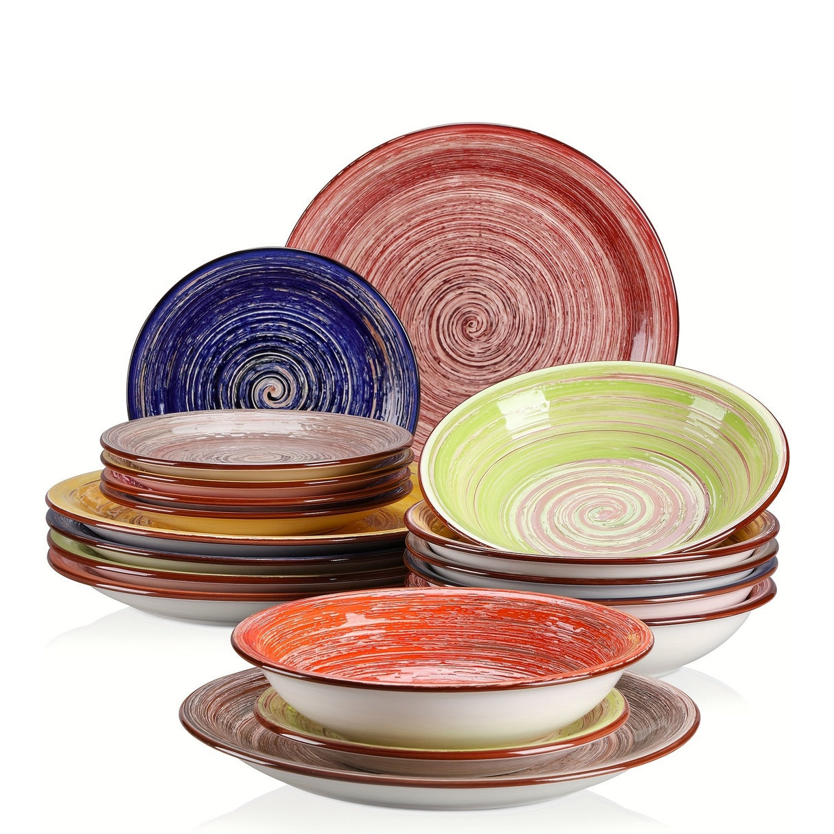 18pcs Dinnerware Set, Stoneware Hand Painted Tableware, Dining Plate Bowls Set, For Home Kitchen Restaurant Hotel, Kitchen Supplies, Tableware Accessories