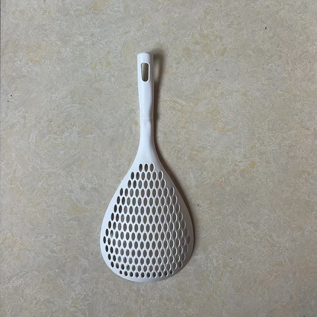 1pc Large Nylon Colander Spoon - Slotted Strainer Scoop with Long Handle for Kitchen Pasta Noodle Cooking - Easy Grip, Heat Resistant, Non-Stick, Space-Saving Kitchen Supplies and Cookware