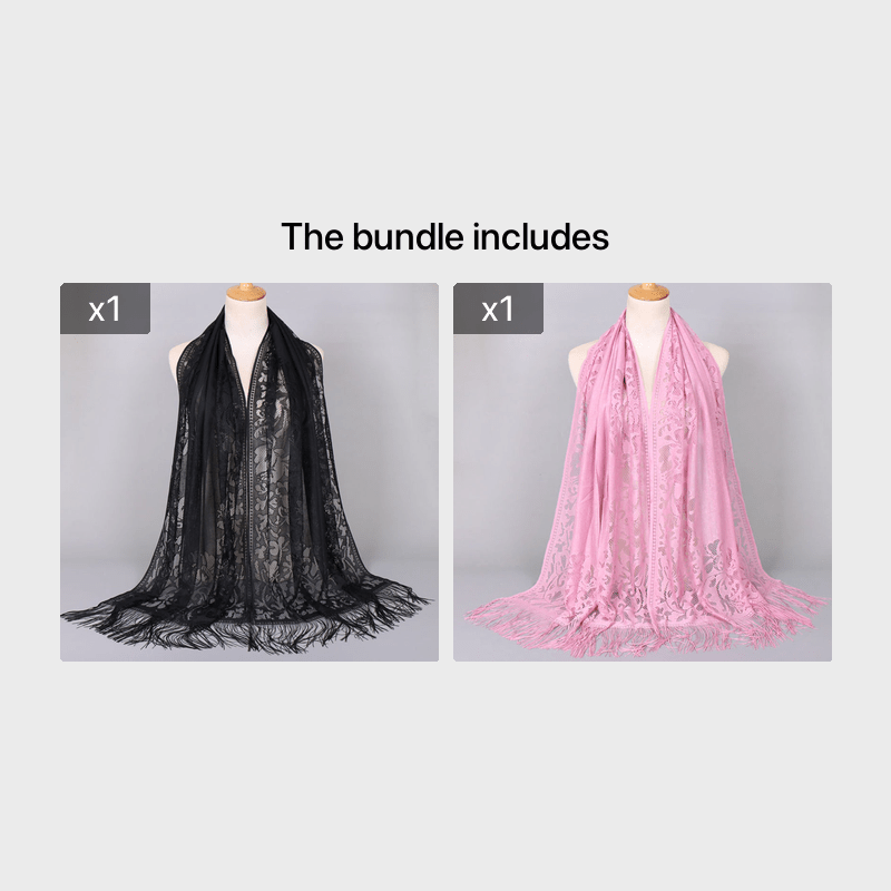 [Floral Lace Scarf With Tassels] Ladies Women's Floral Lace Scarf Shawl With Tassels, Soft Mesh Fringe Wraps Bridal Shawl For Wedding Evening Party Dresses