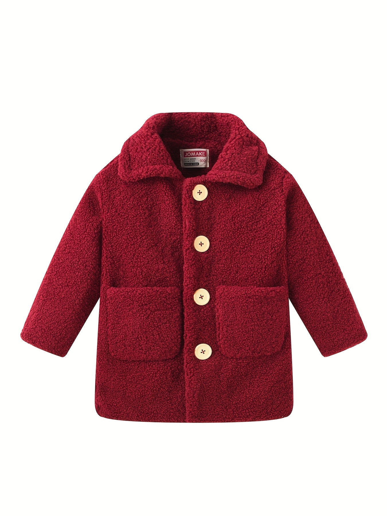 Girls' Lamb Fur Jacket | JOMAKE Korean-Style Lapel Collar, Two-Tone, Warm Windbreaker with Pockets, Lining, Button Closure, Long Sleeves for Winter