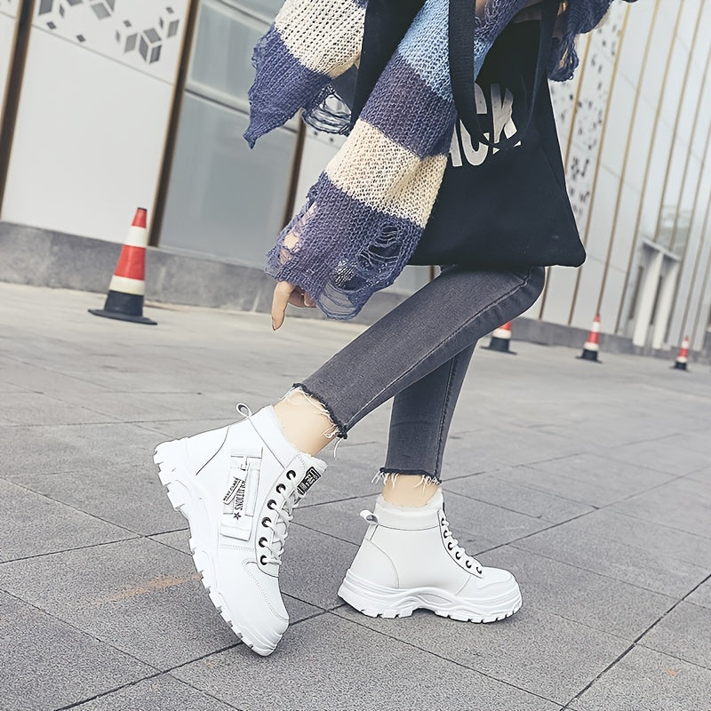 Women'S Winter High-Top Boots - Warm Fleece-Lined Ankle Boots with Thick Sole, Lace-Up Casual Style, &, Perfect for Cold Weather Comfort, Winter Boots