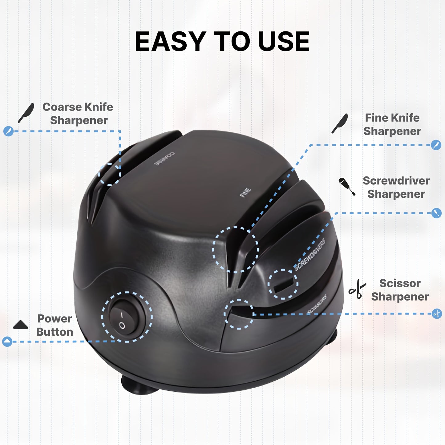 WANVOAPLS Electric Knife Sharpener 28D-4 Model - Professional 4-Slot Sharpening System, Dual Voltage (36V-100V) with US Plug, ABS Material - Ideal for Kitchen Knives, Kitchen Knives And Utensils|Modern Kitchen Accessory|Durab