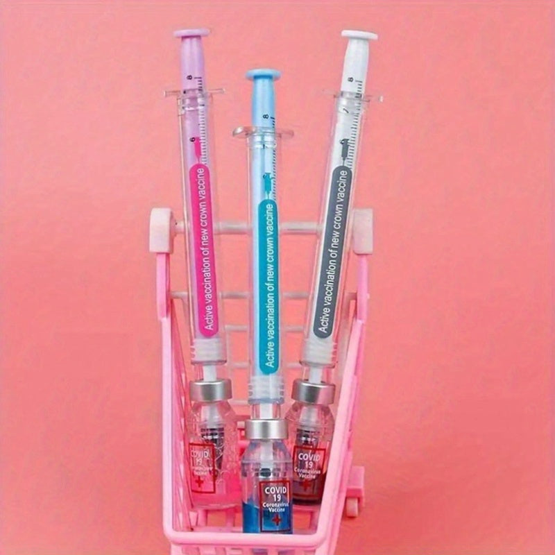2-Pack Syringe Gel Ink Pens, Novelty Decompression Signatures Rollerball Pens, Medical Vaccine Themed Writing Instruments for Nurses, Doctors, Students