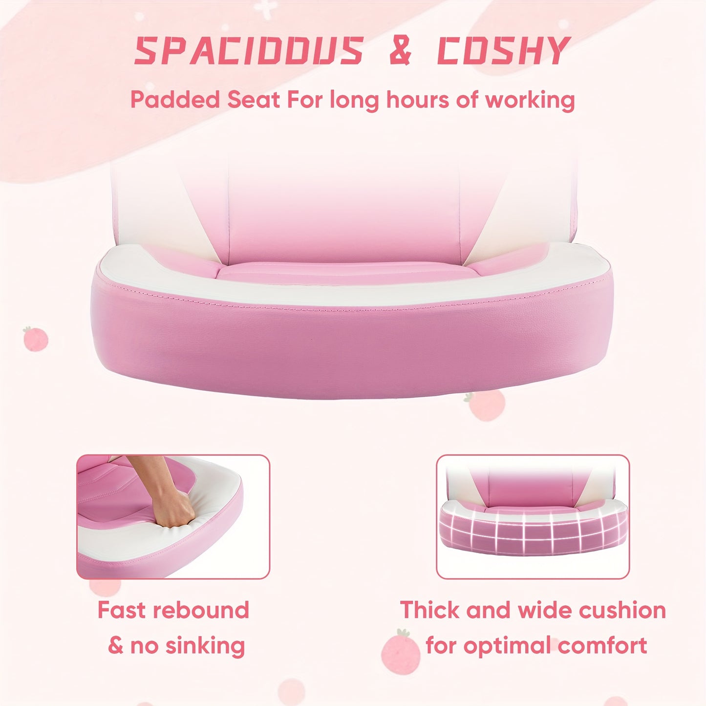 OLIXIS Computer Gaming Chair, Office Desk PU Leather Chair with Padded High Back Flip-up Armrests, Swivel Task Chair Adjustable Height, pink
