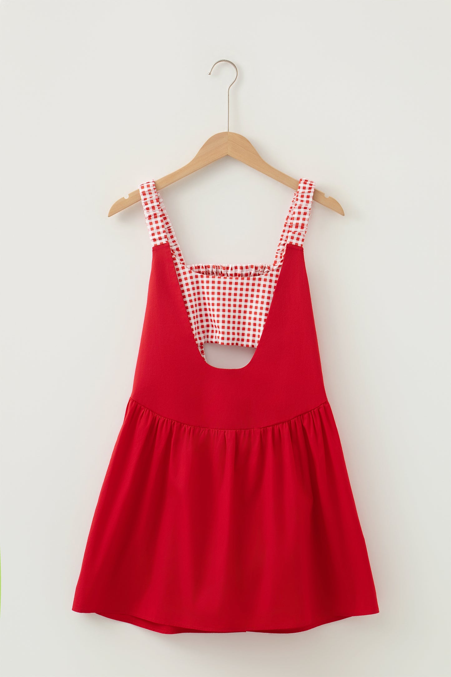 White Faux Two Piece Gingham Contrast Patchwork Loose Mini Dress