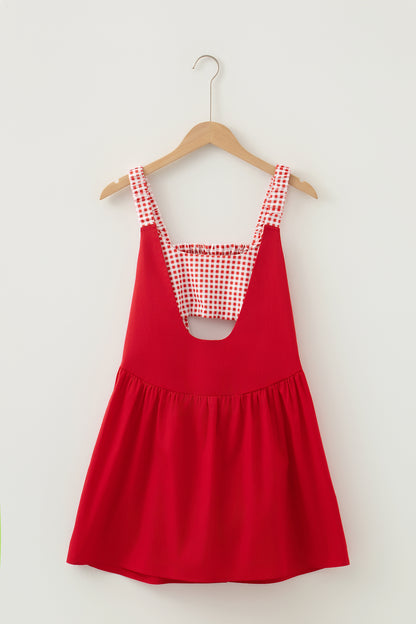 White Faux Two Piece Gingham Contrast Patchwork Loose Mini Dress