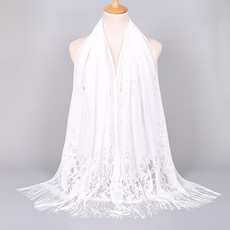 [Floral Lace Scarf With Tassels] Ladies Women's Floral Lace Scarf Shawl With Tassels, Soft Mesh Fringe Wraps Bridal Shawl For Wedding Evening Party Dresses