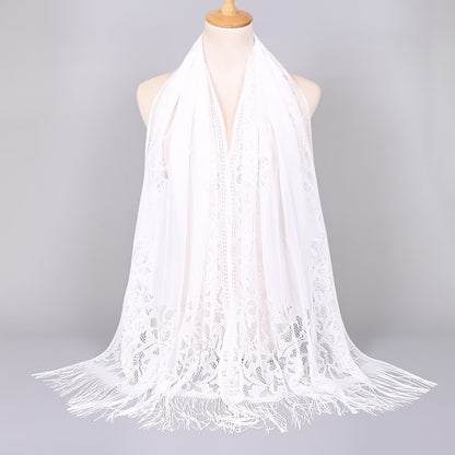 [Floral Lace Scarf With Tassels] Ladies Women's Floral Lace Scarf Shawl With Tassels, Soft Mesh Fringe Wraps Bridal Shawl For Wedding Evening Party Dresses