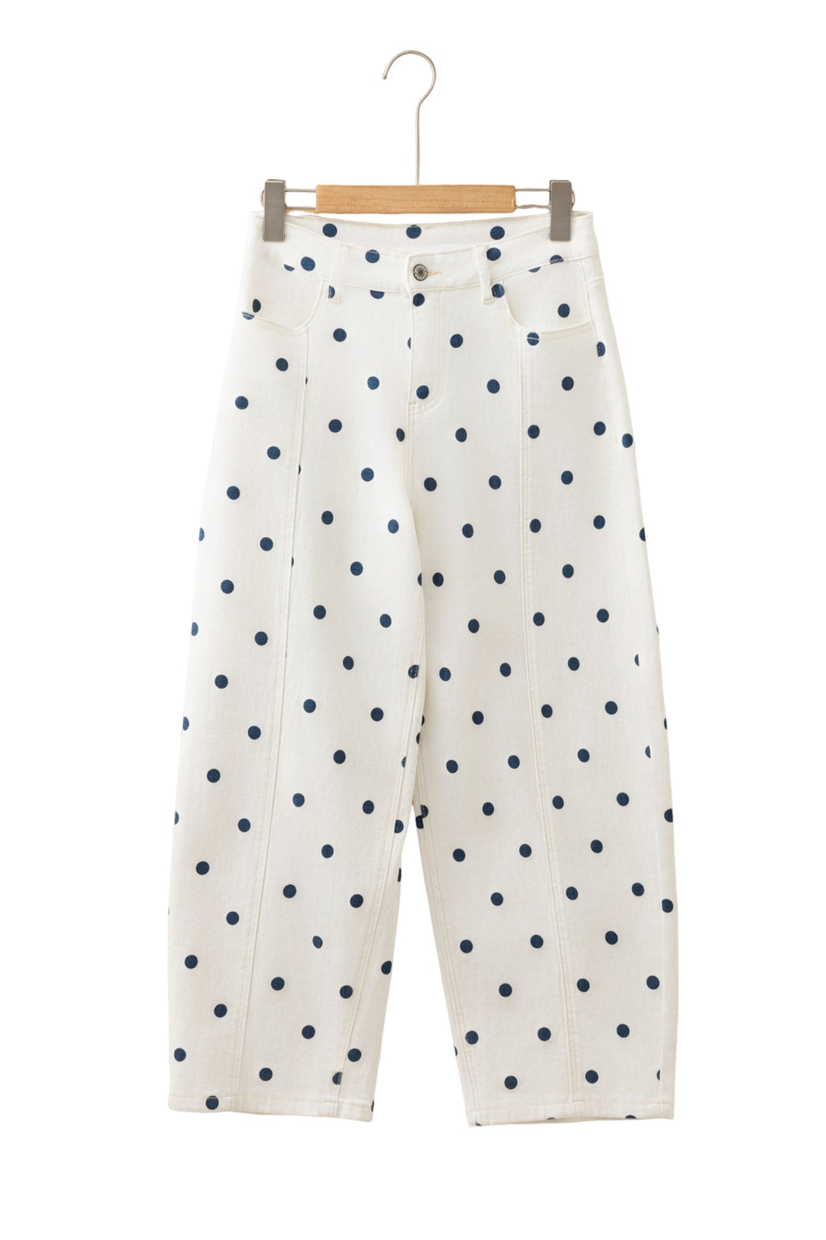 Pink Tailored Seam Polka Dot Print Barrel Casual Jeans