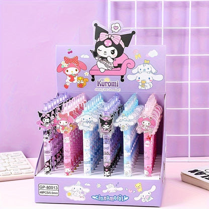Assorted Cute Character Press Gel Pens - Quick-Dry Writing Instruments, 48pcs, Ideal for Students and Party Favors, Ages 14+, Plastic, White - Study & Exam Essentials