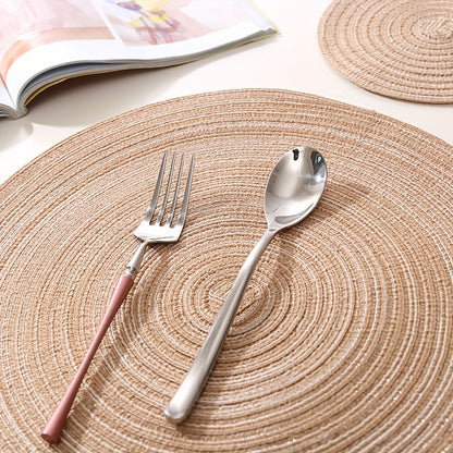 12pcs Round Braided Placemats Washable Round Placemats For Kitchen Dining Table, Round Indoor Woven Fabric Table Mats, Gifts For Mom Grandma, Valentines Bachelorette, DIY Craft Art Decor, Birthday Thanksgivings Christmas Gift