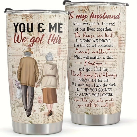 20oz Stainless Steel Tumbler with Heartfelt Message for Husband - Ideal for Valentine's, Birthday, Anniversary & Father's Day Gifts - Durable, Reusable Drinkware with Vintage Design, Hand Wash Only
