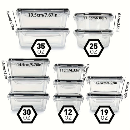 12-piece kitchen storage container lunch box set, BPA Free microwave refrigerator safe portable lunch box 12pcs-set