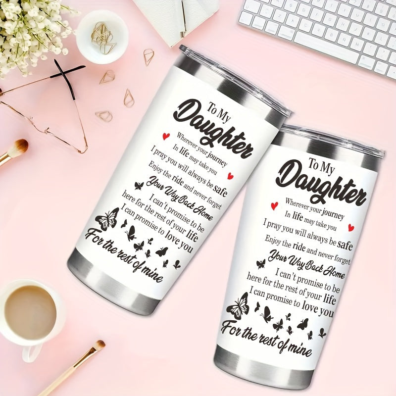 1pc, Personalized "To My Daughter" Insulated Stainless Steel Water Bottle - 20oz, Keeps Drinks Hot/Cold, Durable, Leak-Proof, BPA-Free, Summer/Winter Drinkware, Outdoor Travel Accessory, Unique Valentine's Day Gift for Girls