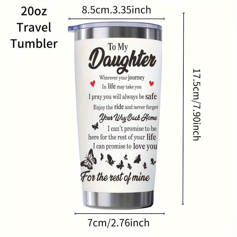1pc, Personalized "To My Daughter" Insulated Stainless Steel Water Bottle - 20oz, Keeps Drinks Hot/Cold, Durable, Leak-Proof, BPA-Free, Summer/Winter Drinkware, Outdoor Travel Accessory, Unique Valentine's Day Gift for Girls