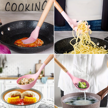 19-Piece Silicone Kitchen Utensil Set With Knife And Cutting Board, Storage Bucket, Set, Wooden Handles, Heat Resistant, Non-Stick Cooking Tools - Perfect Kitchen Gadgets For Easy Cooking And Cleaning, The Perfect Holiday Gif