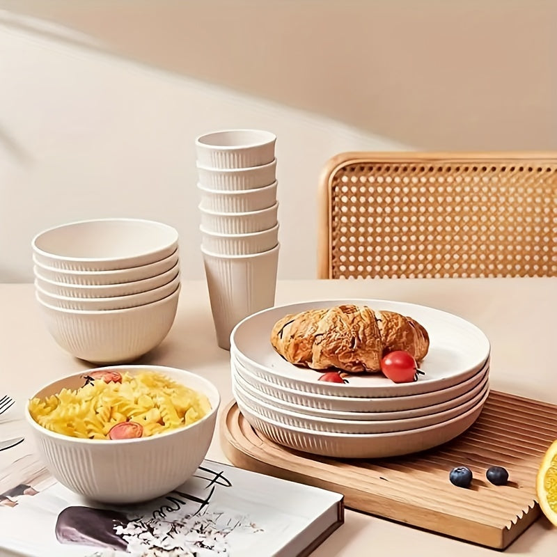 18/6pcs Unbreakable Plastic Dinnerware Set, Round, Polka Dots, Lightweight and Dishwasher Safe, Colorful, with Plants Theme, for Dorm, Kitchen, Camping, RV, and Party