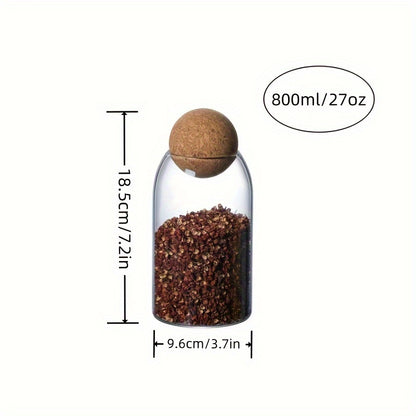 3pcs Cork-Topped Borosilicate Glass Jars with Wooden Balls, Transparent Spice Containers for Seasonings, Coffee, Beans & Kitchen Storage – Dishwasher-Safe Food-Grade Airtight Seal, Affordable Price, Food Preservation, Coffe